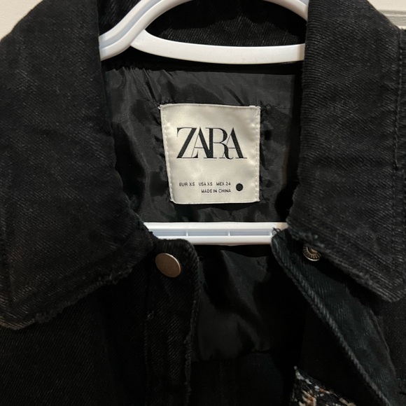 Zara denim overshirt with plaid stitching, xs - Picture 2 of 2